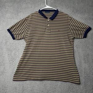 Vintage Collezioni Polo Shirt Men's XL Navy Beige Striped Short Sleeve